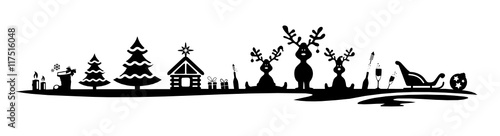 Weihnachtslandschaft mit Elchen, Bäumen und Schnee