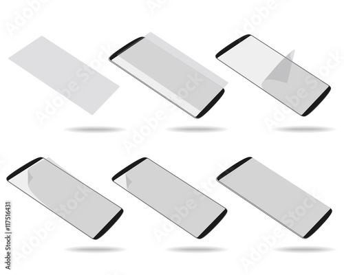Black smartphones screen protector set different foreshortening