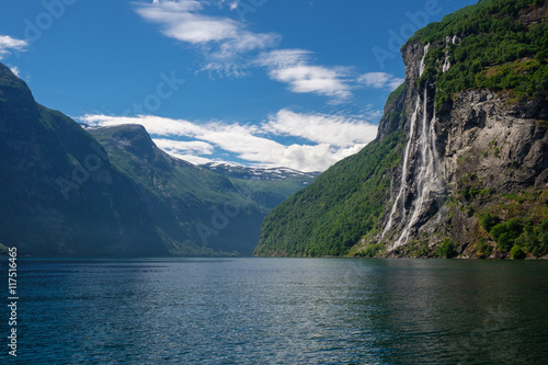 Beautiful view of Seven Sisters Waterfall, Geirangerfjord