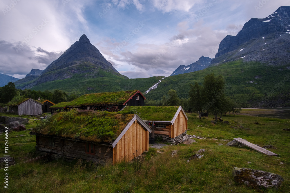 Traditional Norwegian house with grass roof, Innerdalen