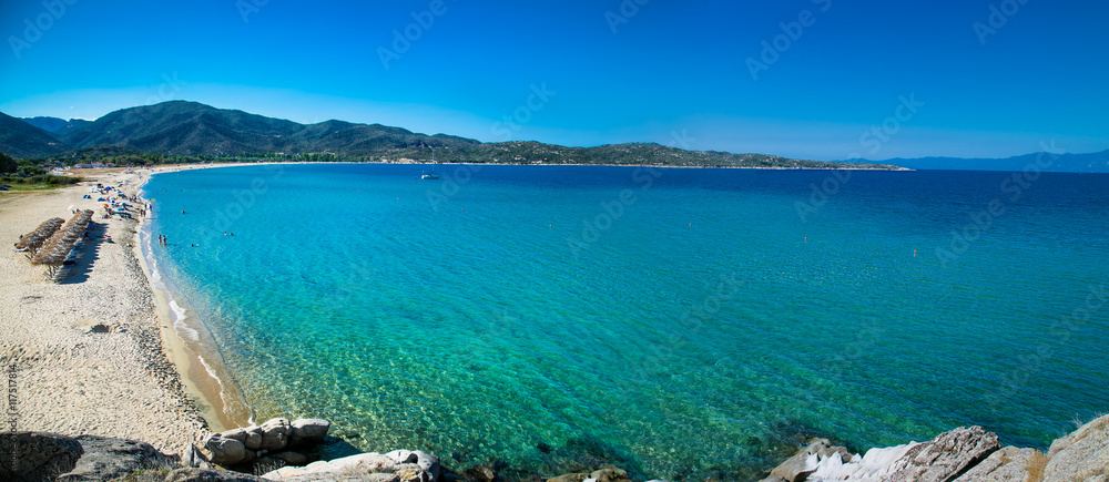 Beautiful Sikias beach on the east coast of Sithonia, Halkidiki,