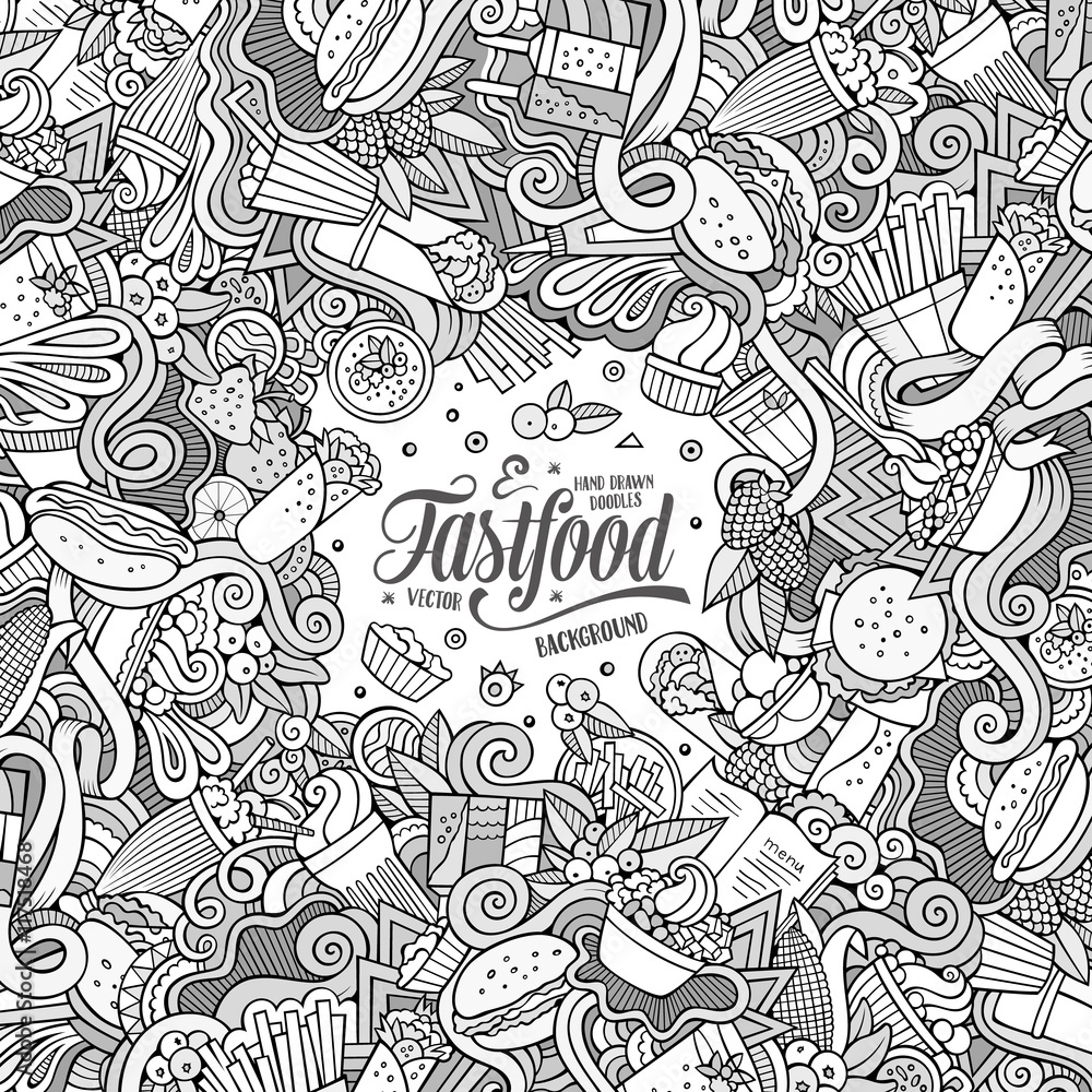 Cartoon doodles fast food frame design Cartoon doodles fast food frame design