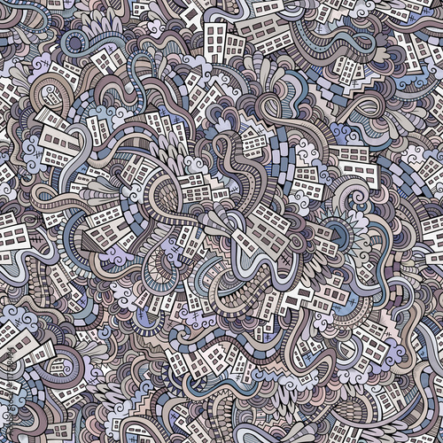 Cartoon vector doodles hand drawn town