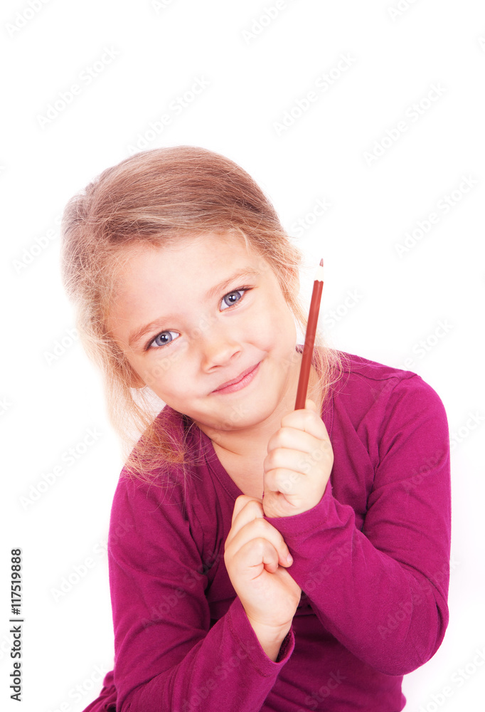 Portrait of a cute little girl with pencil in hand Portrait of a cute little girl with pencil in hand