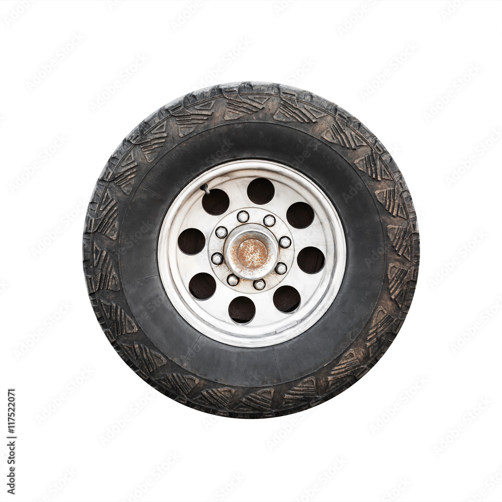SUV car wheel, front view isolated SUV car wheel, front view isolated