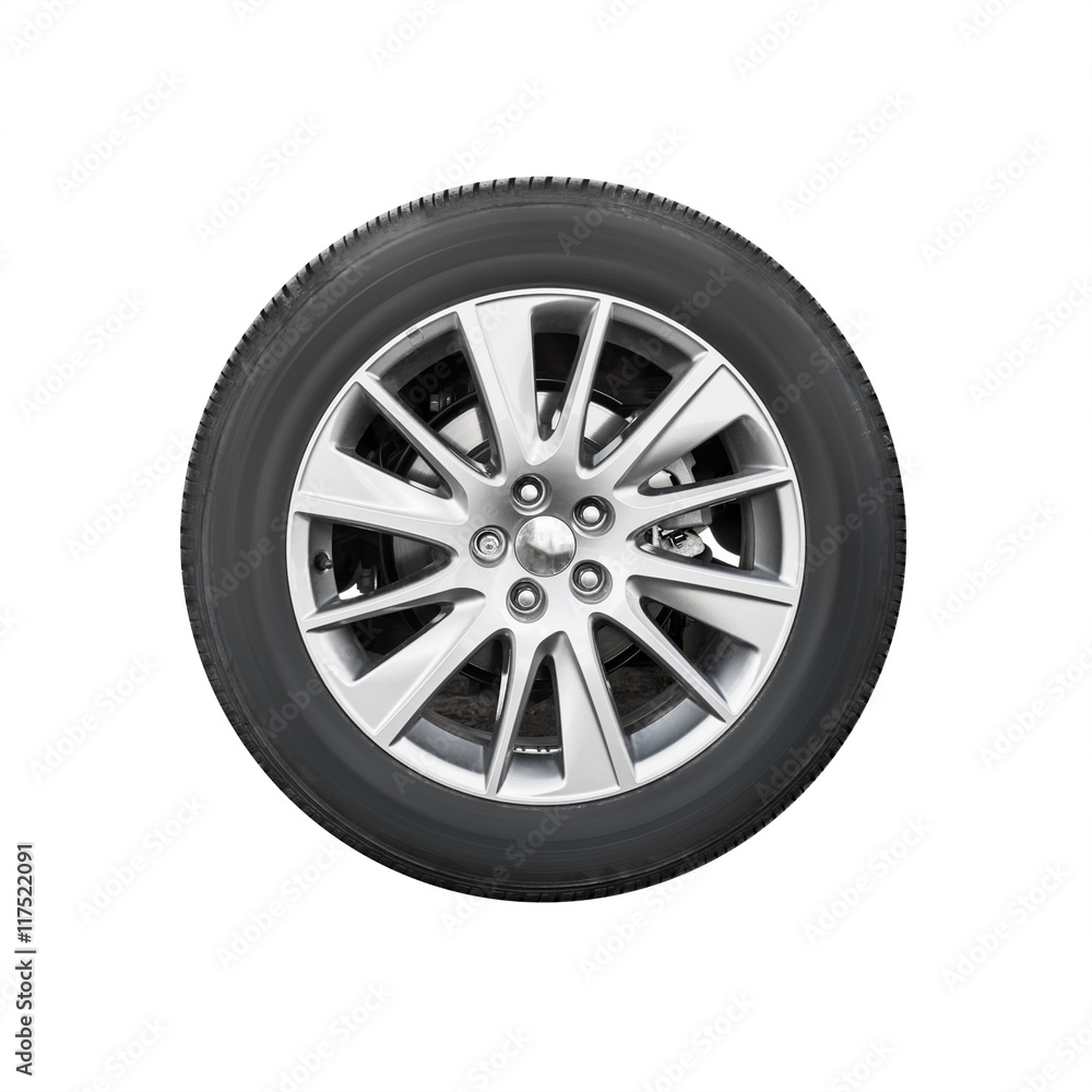 Modern suv car wheel, front view isolated