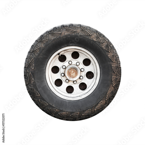 SUV car wheel, front view isolated