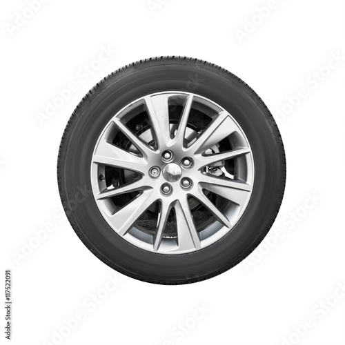 Modern suv car wheel, front view isolated