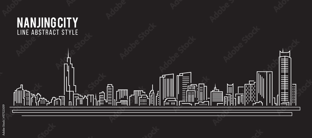 Plakat Cityscape Building Line art Vector Illustration design - Nanjing city