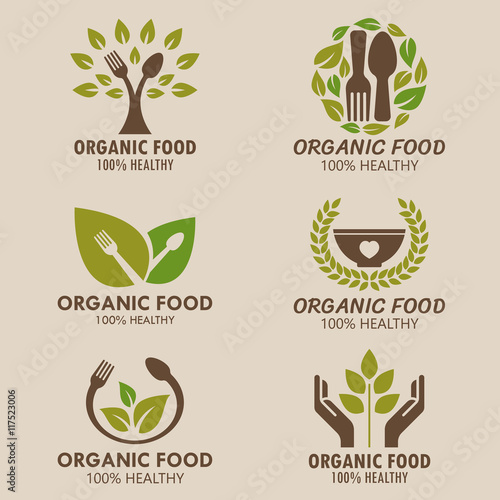 Organic food  logo or health food logo vector set design