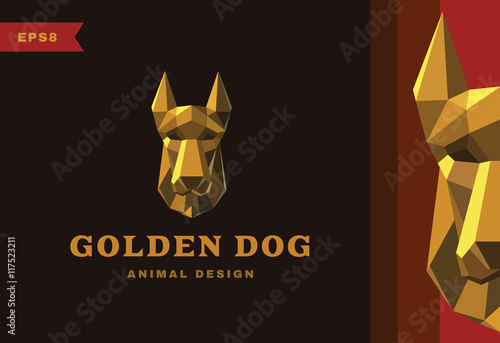 Vector logo. Golden dog Polygon