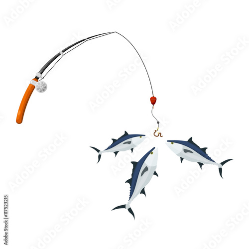 Cartoon style. Spinnig pack and tuna on a white background. Illu