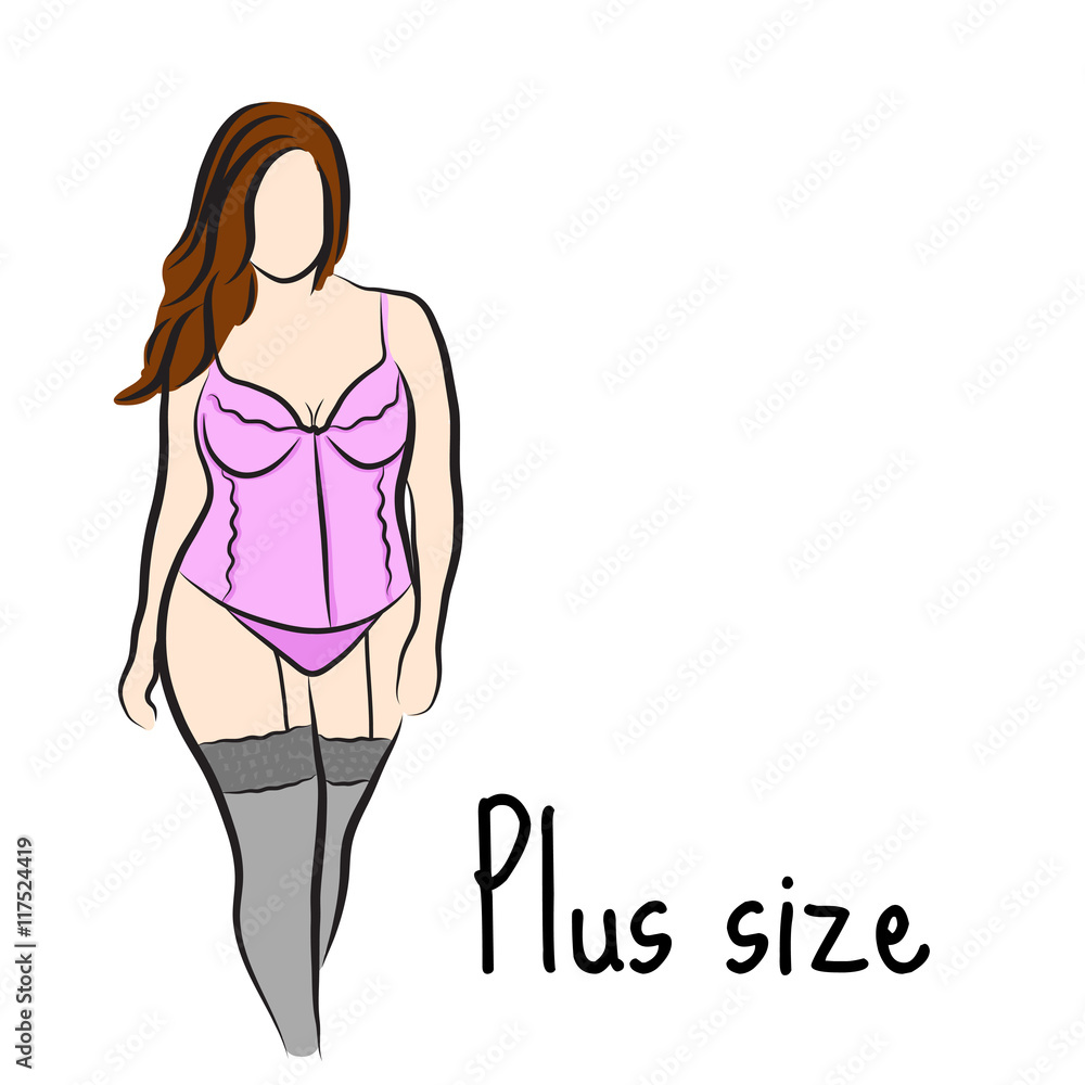 Girl sketch plus size model. Curvy woman. Vector illustration Girl sketch plus size model. Curvy woman. Vector illustration