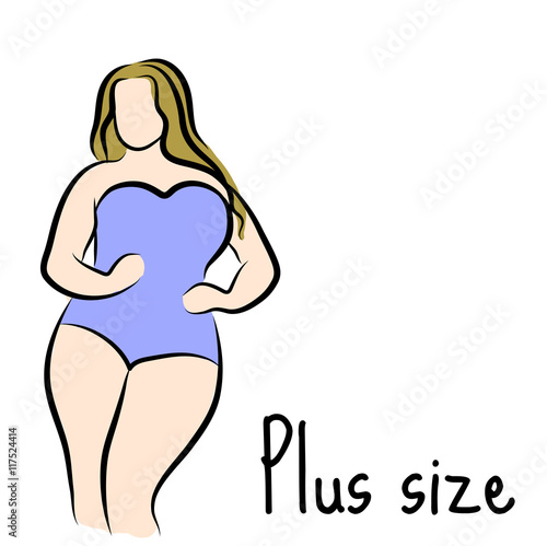 Girl sketch plus size model. Curvy woman. Vector illustration