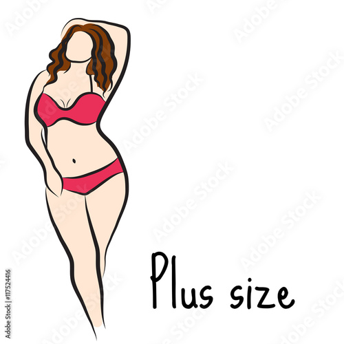 Girl sketch plus size model. Curvy woman. Vector illustration