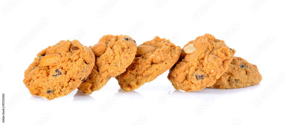 Chocolate chip and nut cookies isolated on white background. Chocolate chip and nut cookies isolated on white background.