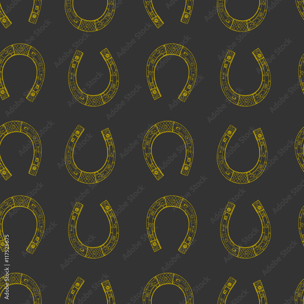 Seamless texture with gold horseshoes. Repeating texture. Nice