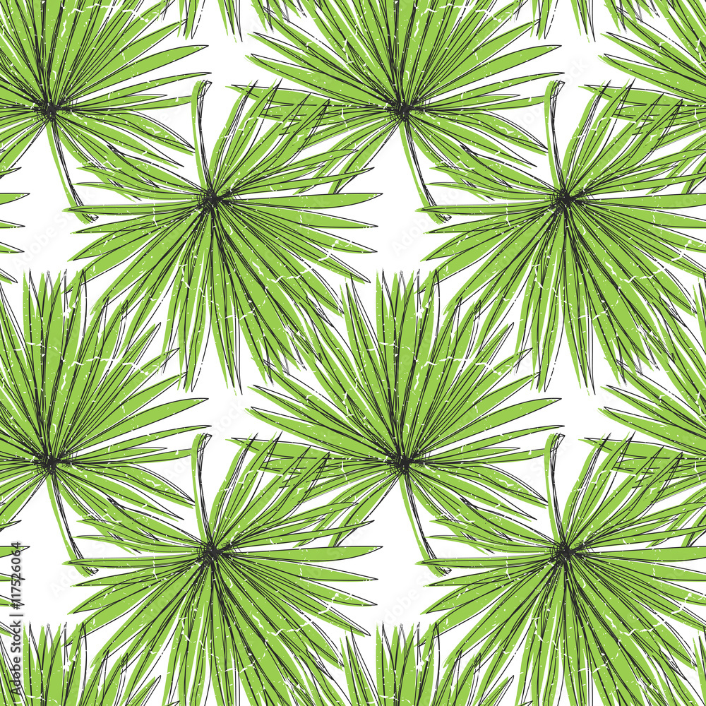 Seamless ornament with palm leaves. Texture. Background. Repeated pattern. Summer style. Nice background for your projects. Desktop wallpapers.