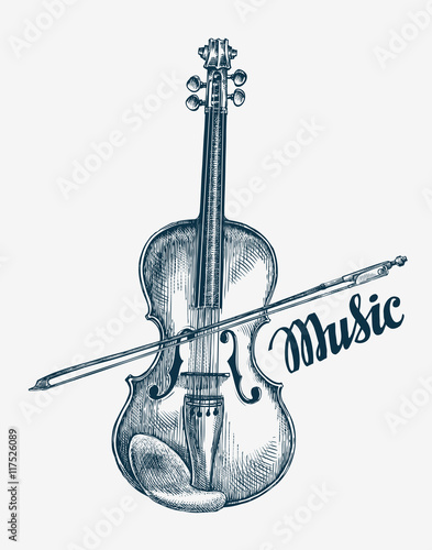 Hand drawn violin vector illustration. Sketch musical instrument