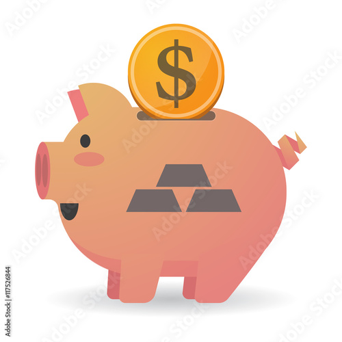 Isolated piggy bank icon with three gold bullions