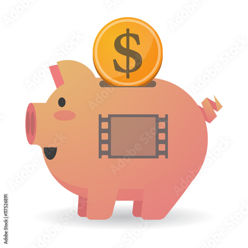 Isolated piggy bank icon with a film photogram