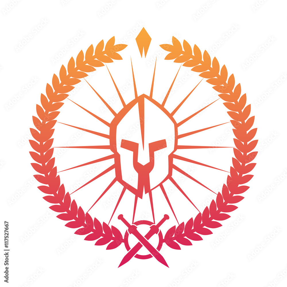 emblem, logo with spartan helmet on white, vector illustration emblem, logo with spartan helmet on white, vector illustration