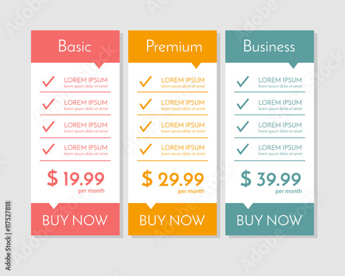 Vector pricing table for websites and applications.