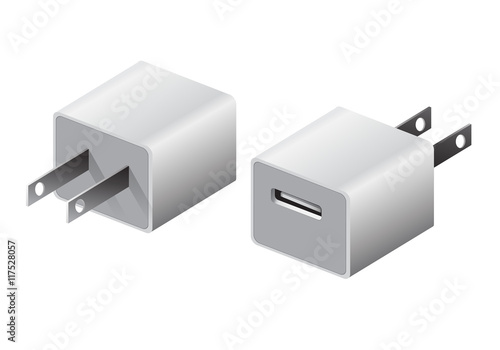 USB charger block for smartphone on white background vector illustration.