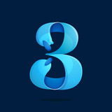 Number three logo with water waves and drops.