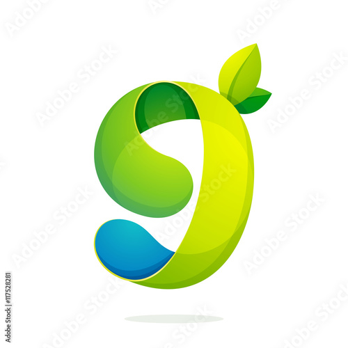 Number nine logo with green leaves.