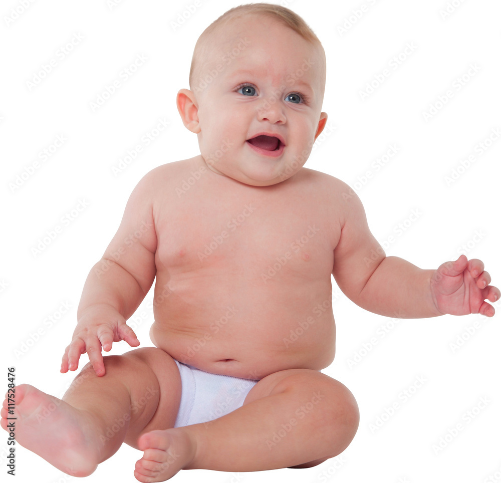 Cute baby boy in diaper looking away Cute baby boy in diaper looking away