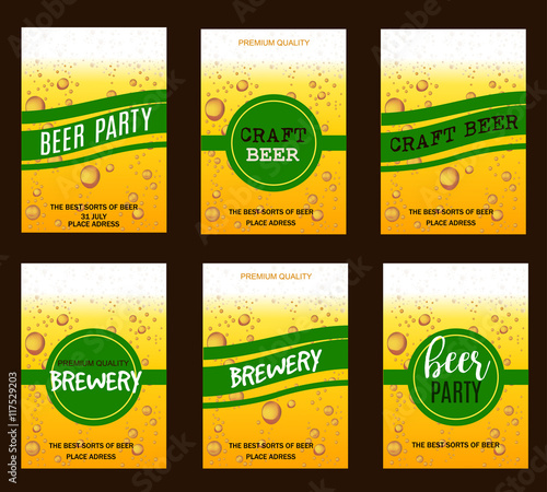 Flyer Set with Beer Drops for Brewery, Craft Beer, Beer Party,Invitation,Poster,Business Card. Vector Illustration