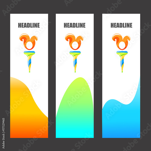 Colorful Olympic Brochures and Banners. Brazil Colors. Torch with Flame. Vector Illustration. Abstract Background. Olympic Games Symbol.