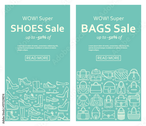 Bags and shoes sale banners made of outlined icons. Vector illustration.