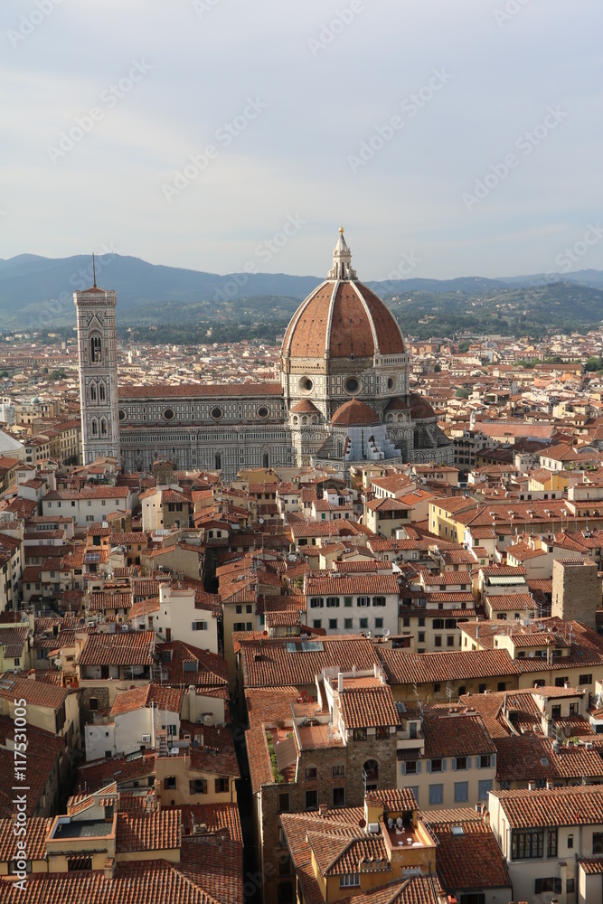 View to Santa Maria del Fiore and Campanile from Palazzo Vecchio, Florence Italy