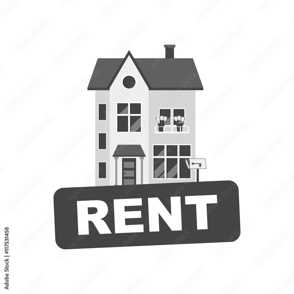 Rent sign with house. Home for rental. Vector illustration in flat style. Rent sign with house. Home for rental. Vector illustration in flat style.