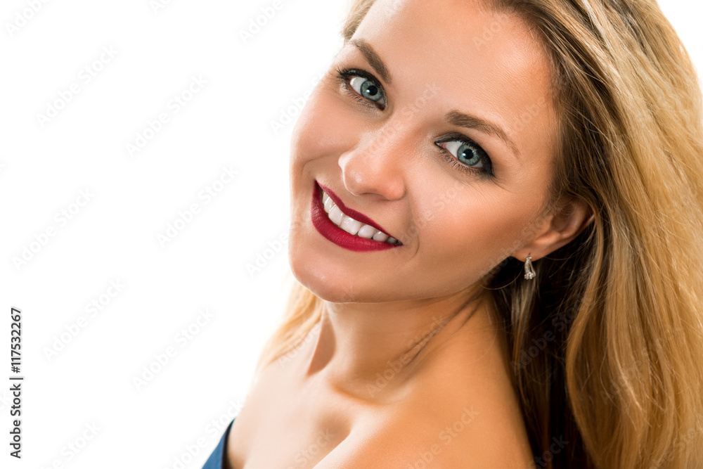 Portrait of a beautiful young happy woman on a white background Portrait of a beautiful young happy woman on a white background