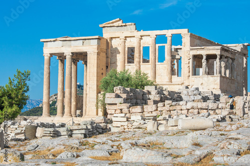 The beautiful Erechtheion in Acropolis of Athens, Greece.