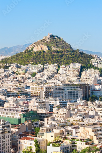 Beautiful view at Mount Lycabettus and the city of Athens, Greece.