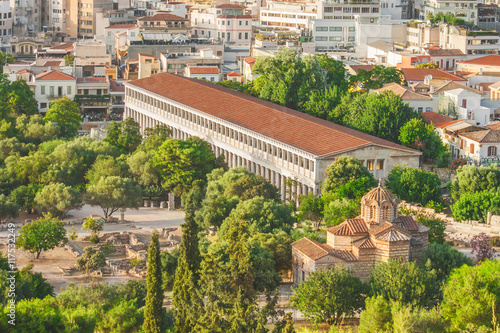 The Ancient Agora of Athens, Greece from above.