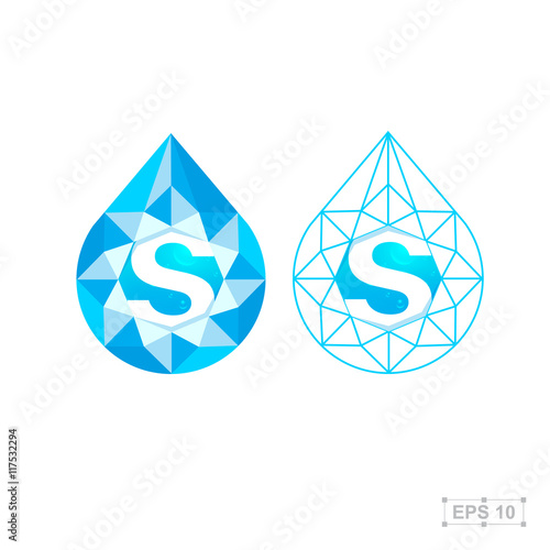 S letter with diamond,vector crystal modern water drop logo photo