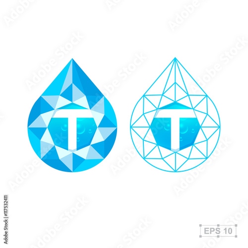 T letter with diamond,vector crystal modern water drop logo photo