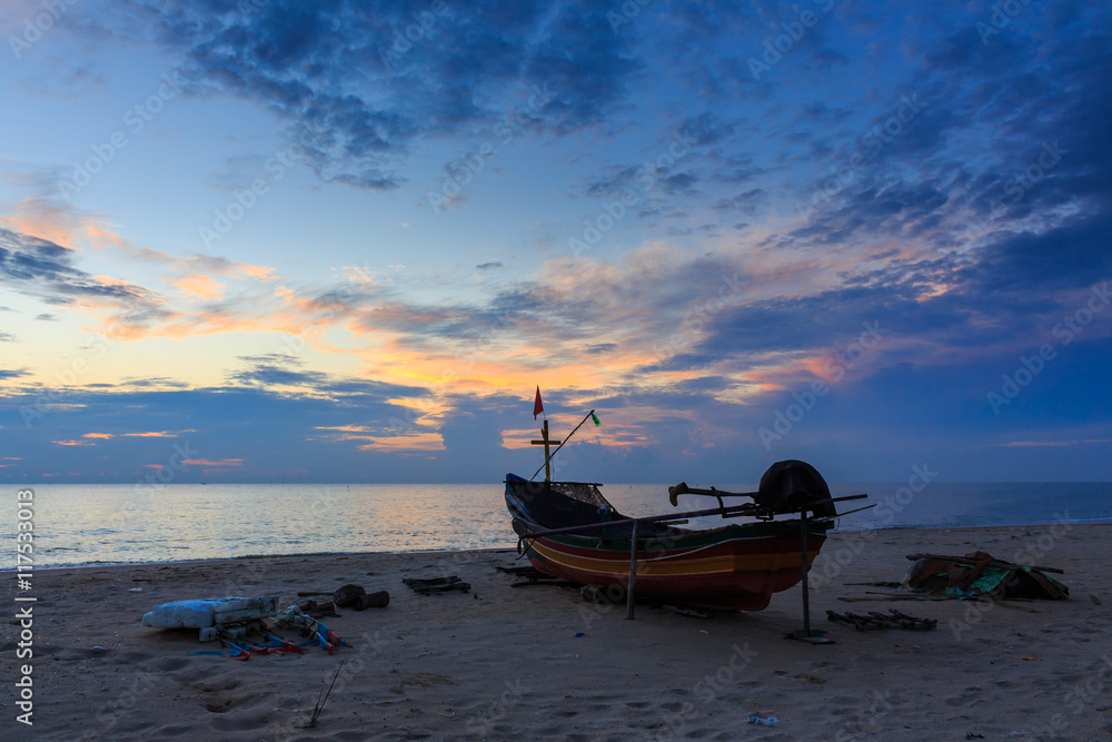 fishing boat at beautiful sunrise,Thailand 