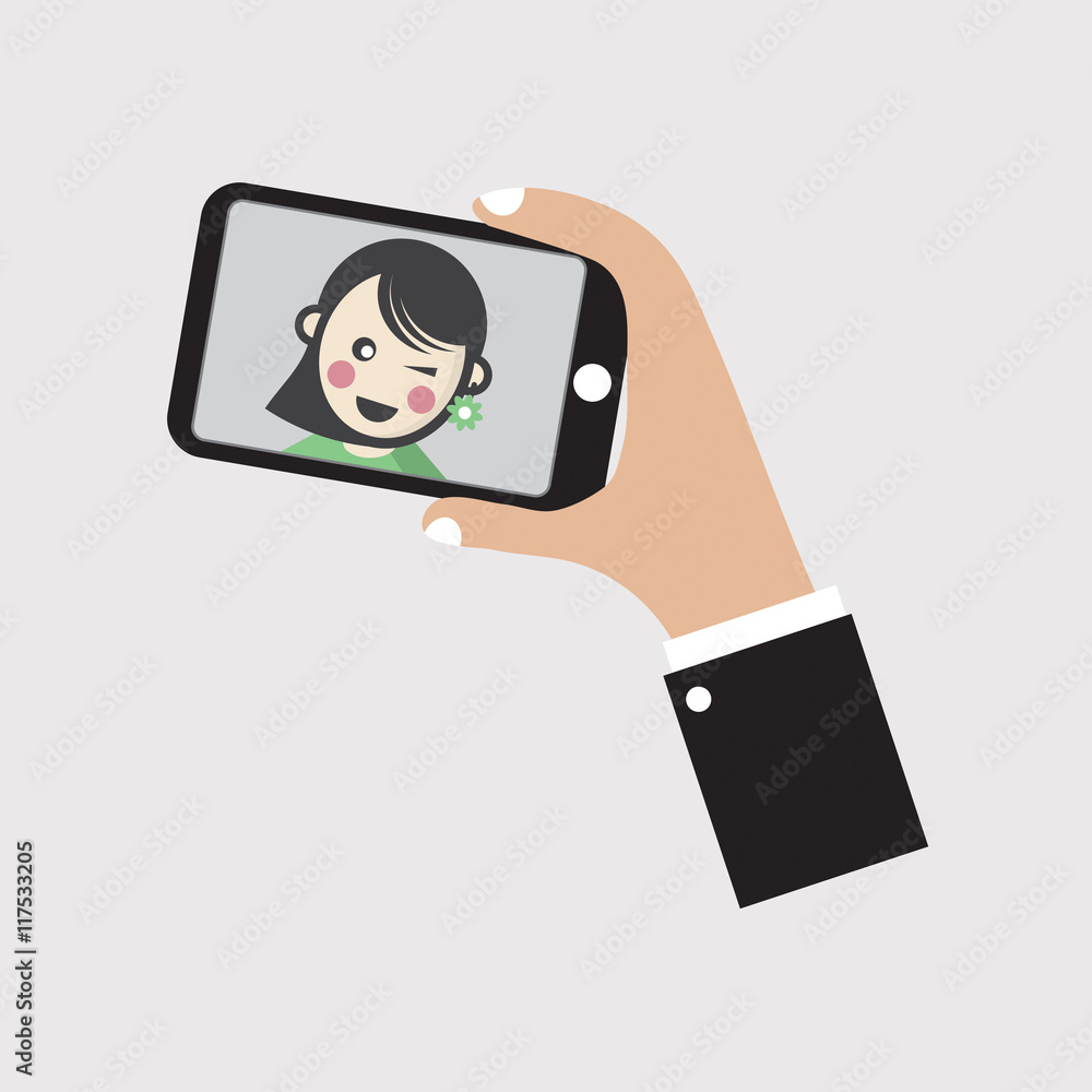 Selfie By Phone Lifestyle With Technology Vector Illustration