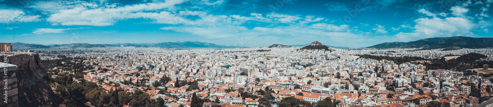 Panorama view of the city of Athens , Greece
