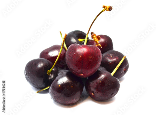 Pile of fresh and sweet cherry, isolated on white background