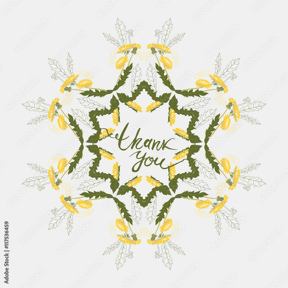 Fototapeta premium Dandelion Flower background with contour drawing.