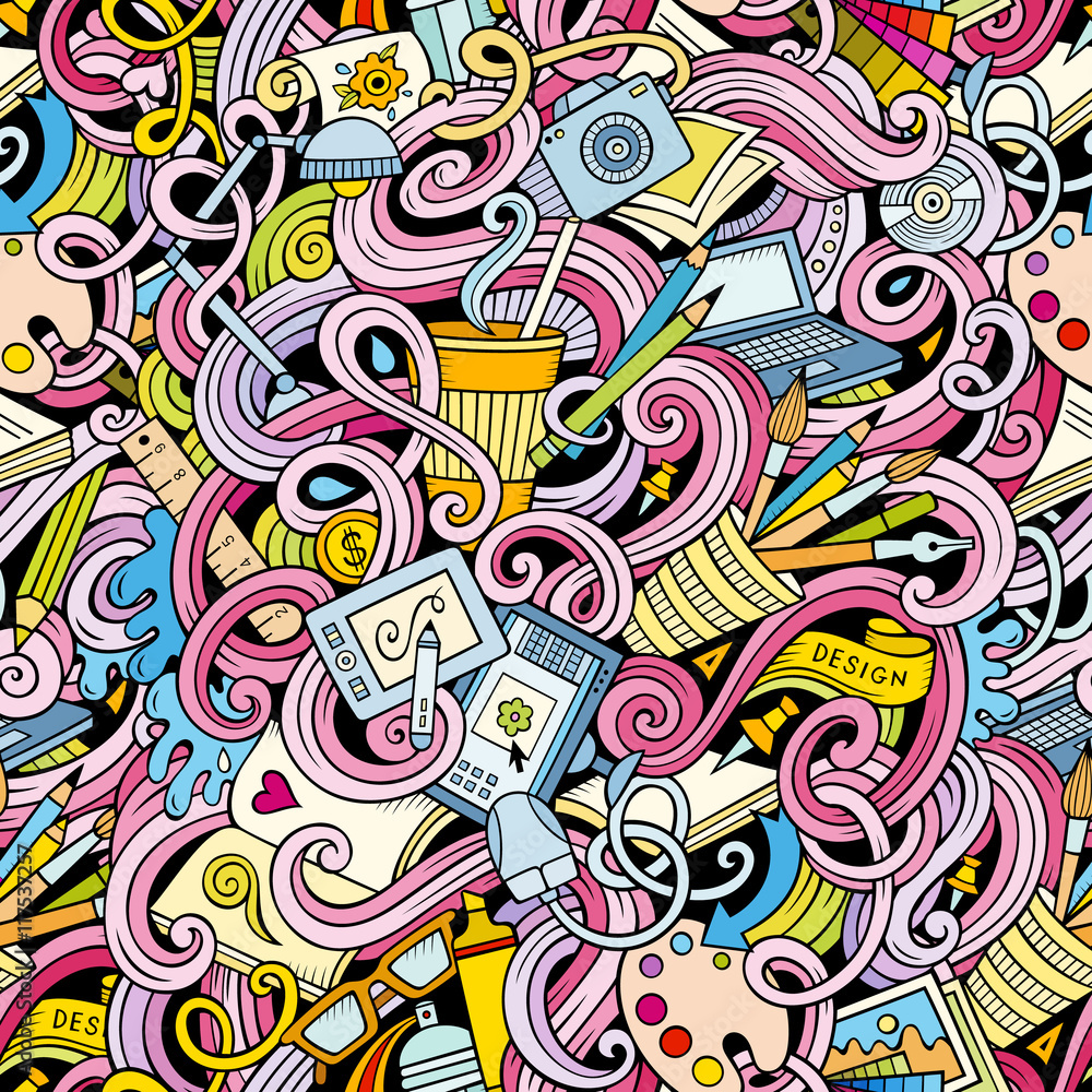 Cartoon hand-drawn doodles on the subject of Design seamless pattern Cartoon hand-drawn doodles on the subject of Design seamless pattern