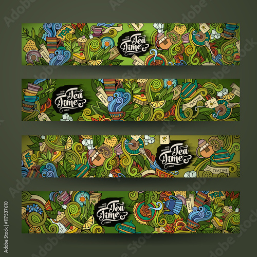 Vector doodles tea time design banners