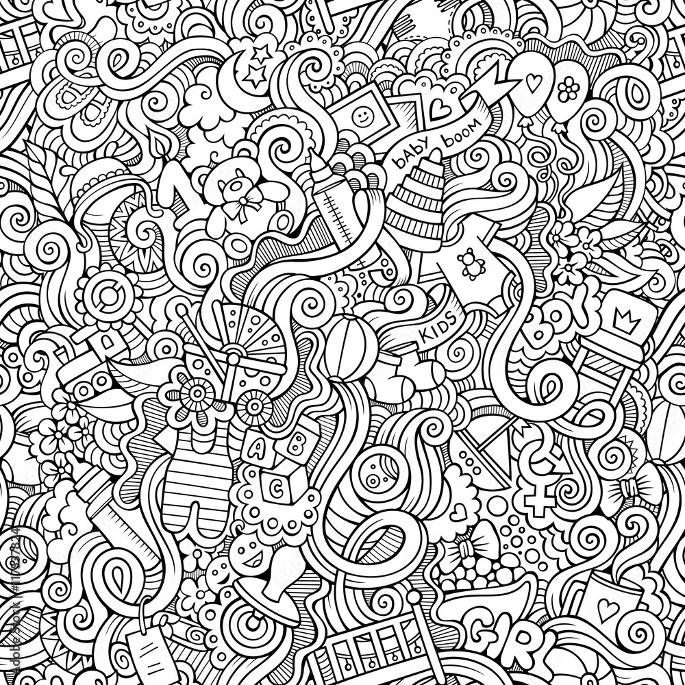 Cartoon vector doodle children seamless pattern